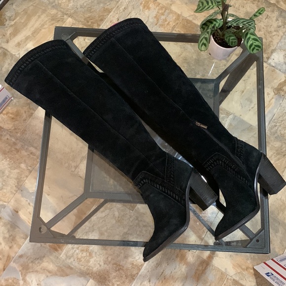 EUC VINCE CAMUTO ‘Madolee’ Braided Suede Tall Block Heel Boots - Picture 2 of 11